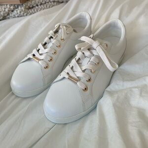 NEW Jimmy Choo White and Star Studded Gold Leather Sneakers 41.5 / 10 US